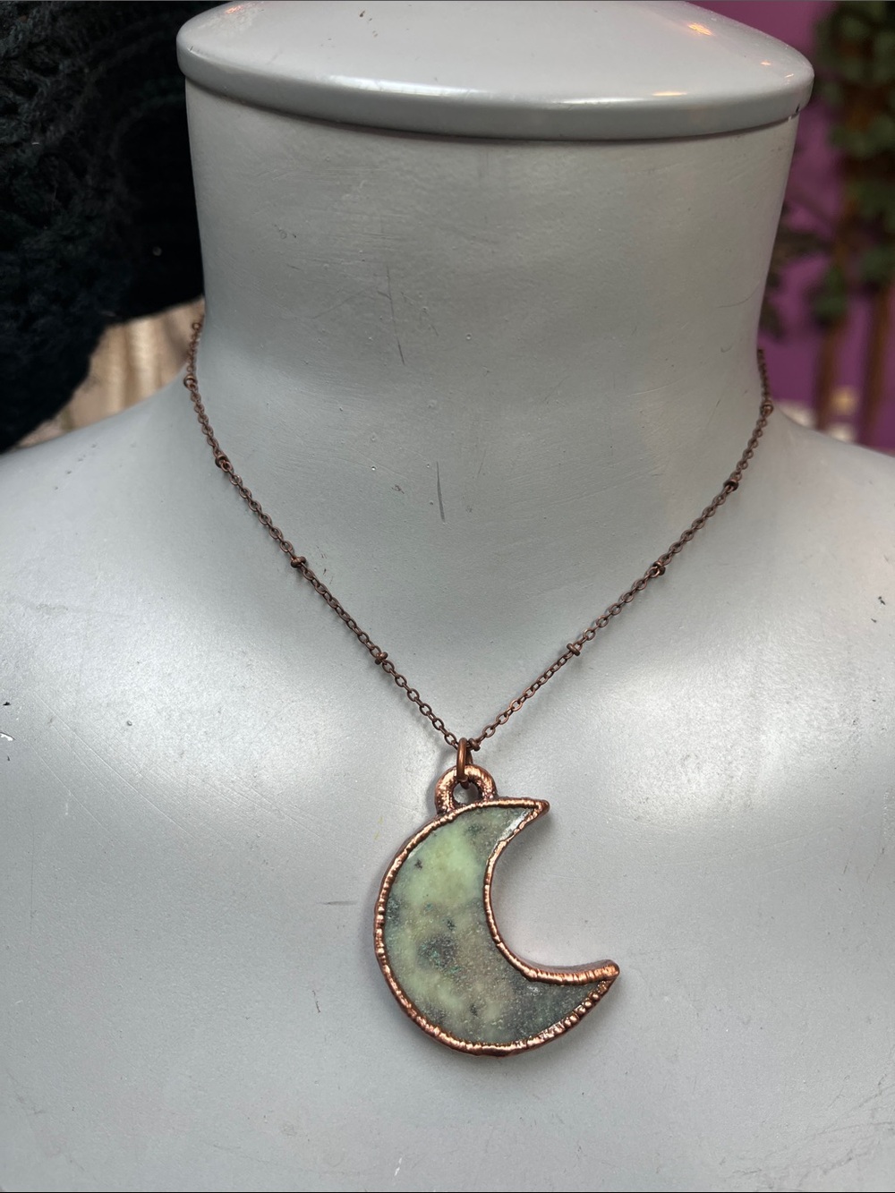 Witchy Goth Chrysoprase crescent moon necklace